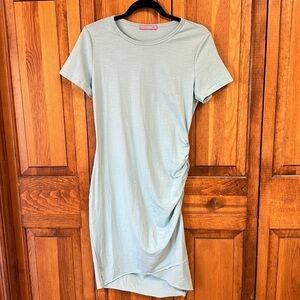 Caiying Tee Shirt Teal Cotton Dress Asymmetrical Hem W/ Side Ruching Size Small